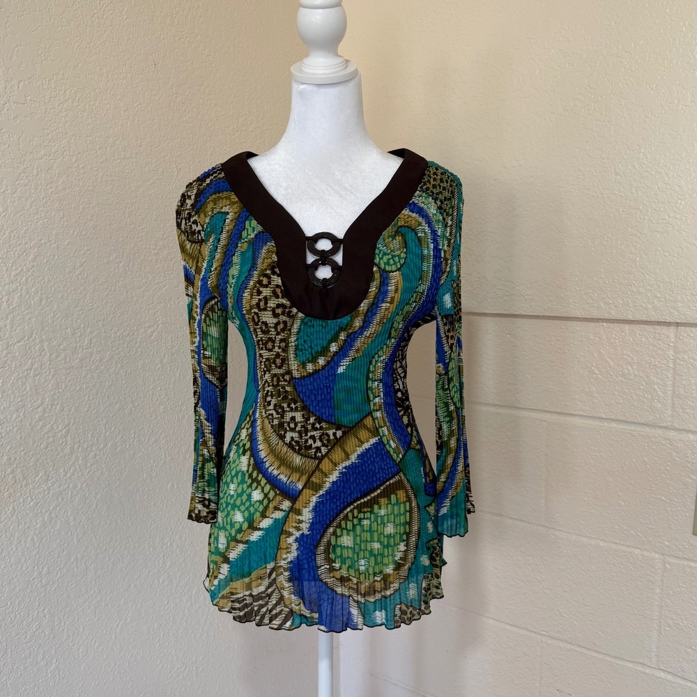 Signature by Larry Levine Blouse Womens Medium Multi Abstract‎ Paisley Y2K Top